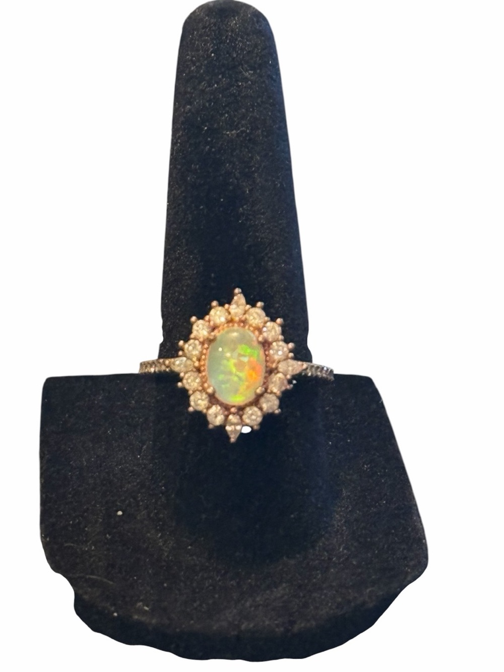 Vintage Style Opal Oval Gemstone Crystal Halo Size 7 Gold Fashion Ring - Picture 2 of 3